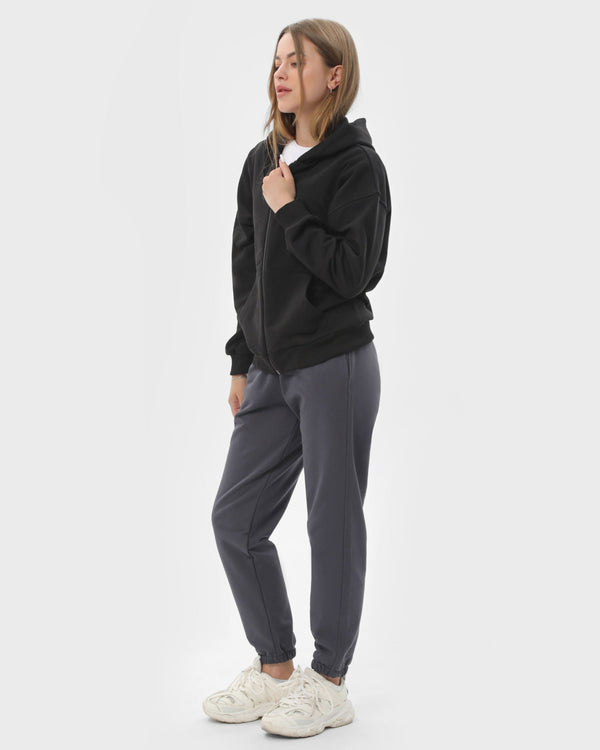 Костюм жіночий худі на блискавці та штани RAY PREMIUM LOOSE комбінований Чорний/Темно-Сірий (U0809W-Black-Dark Grey) — фото 2
