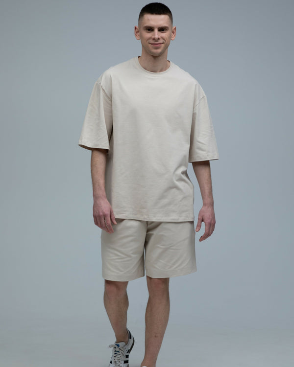 Костюм футболка оверсайз та шорти RAY BASIC бежевий чоловічий (U1801M-Cream) — фото 1