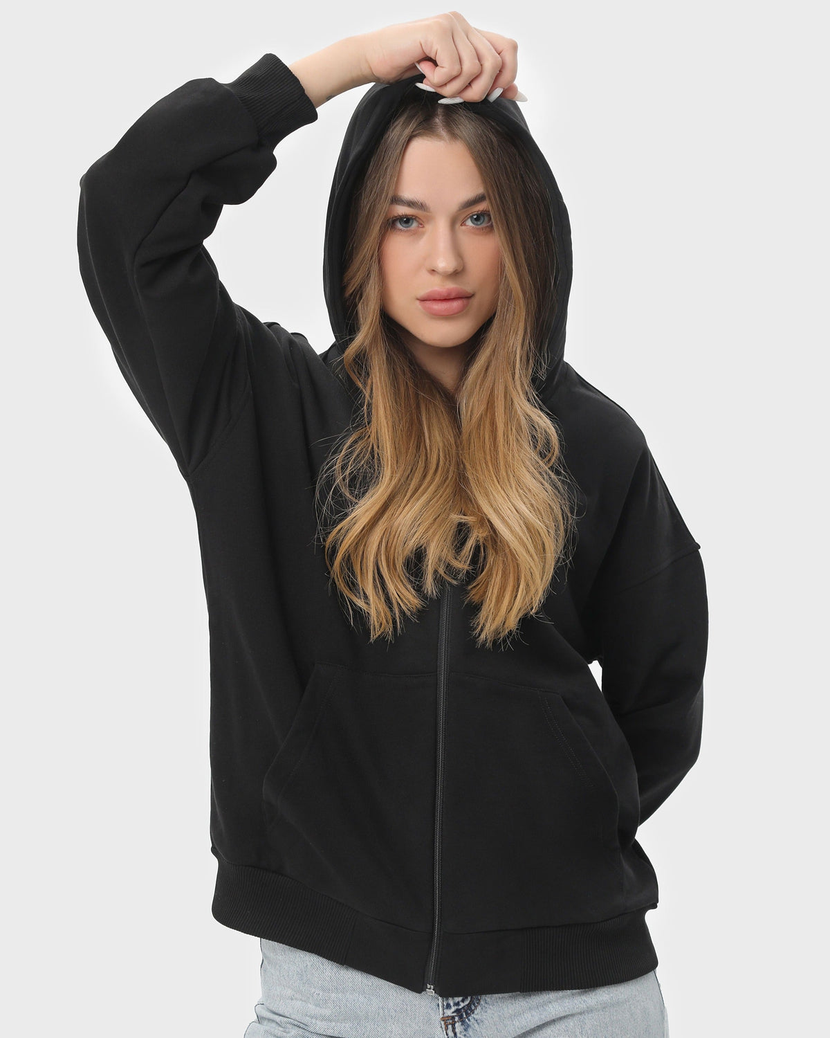 Худі на блискавці жіночече базове RAY PREMIUM LOOSE чорне (U0409W-Black) — фото 3