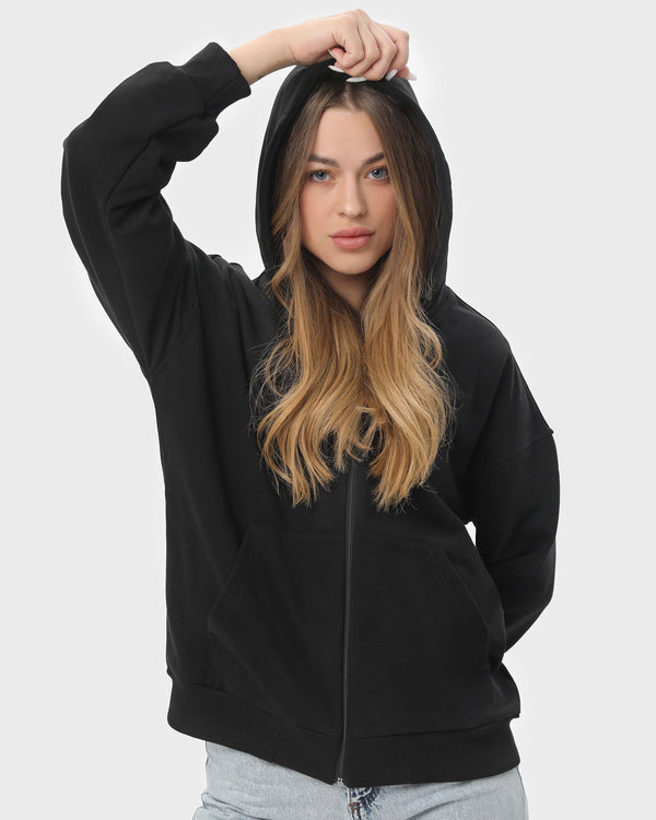 Худі на блискавці жіночече базове RAY PREMIUM LOOSE чорне (U0409W-Black) — фото 3