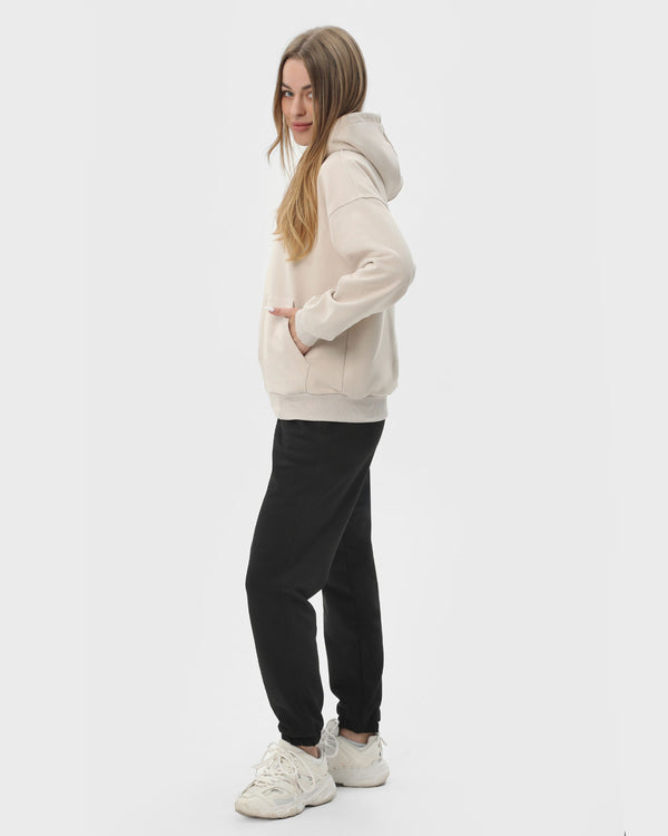 Костюм жіночий худі на блискавці та штани RAY PREMIUM LOOSE комбінований Бежевий/Чорний (U0809W-Cream-Black) — фото 2
