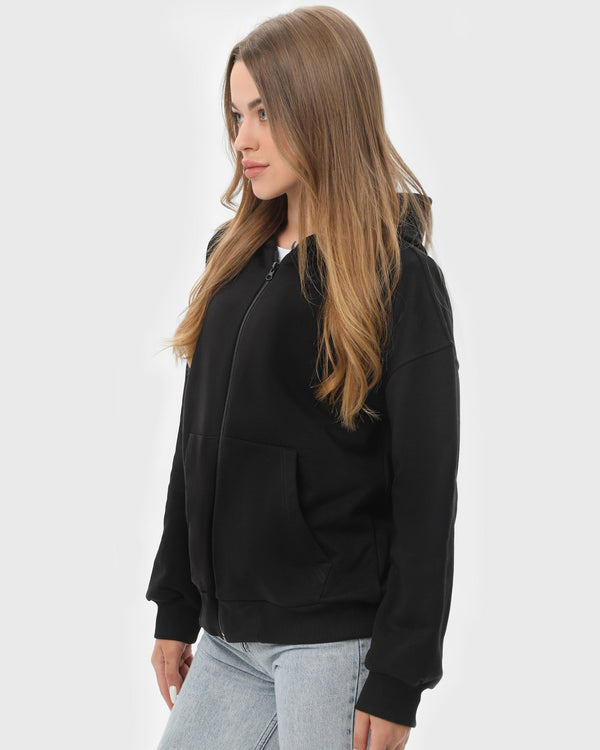 Худі на блискавці жіночече базове RAY PREMIUM LOOSE чорне (U0409W-Black) — фото 2