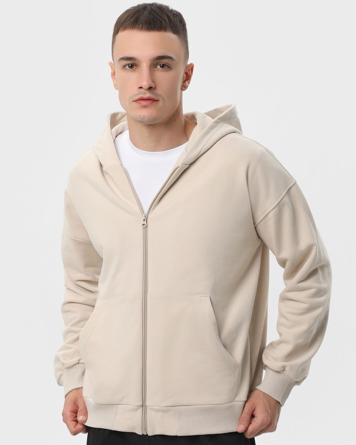 Худі на блискавці чоловіче базове RAY PREMIUM LOOSE бежеве (U0409M-Cream) — фото 1