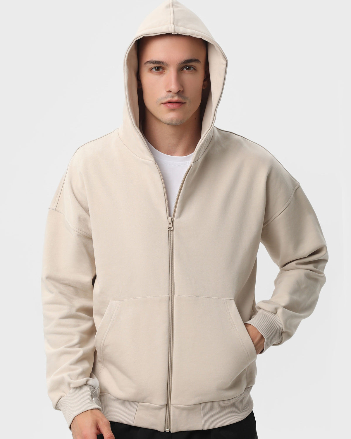 Худі на блискавці чоловіче базове RAY PREMIUM LOOSE бежеве (U0409M-Cream) — фото 4