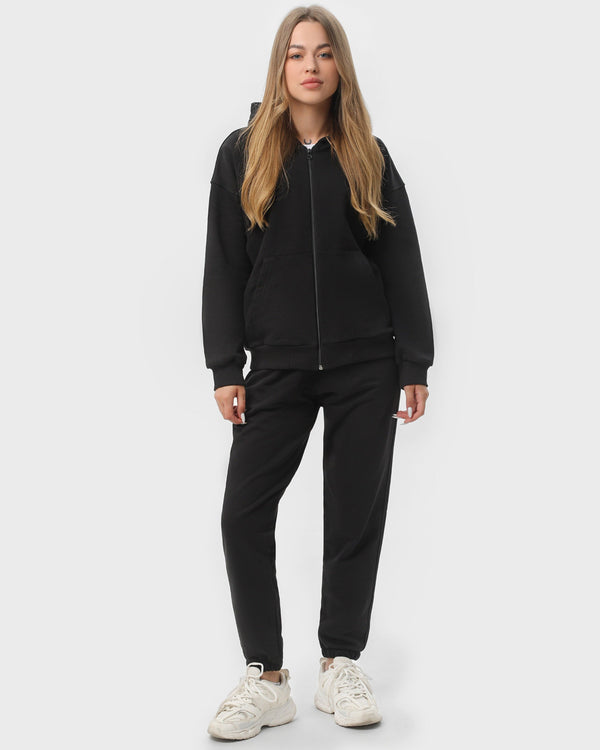 Костюм жіночий худі на блискавці та штани RAY PREMIUM LOOSE чорний (U0809W-Black) — фото 1