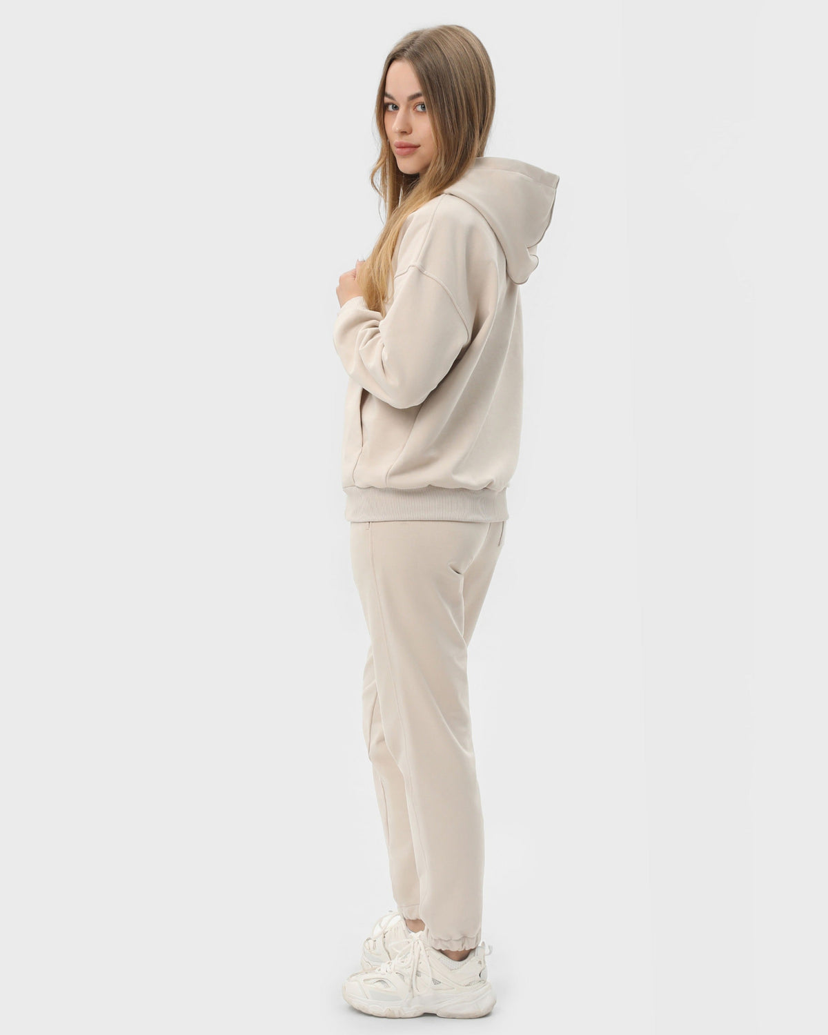 Костюм жіночий худі на блискавці та штани RAY PREMIUM LOOSE бежевий (U0809W-Cream) — фото 2