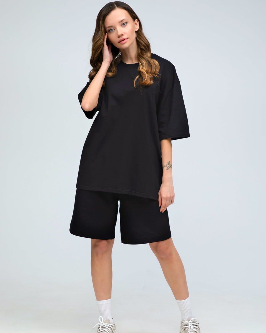 Костюм футболка оверсайз та шорти RAY BASIC чорний жіночий (U1801W-Black) — фото 1