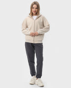 Костюм жіночий худі на блискавці та штани RAY PREMIUM LOOSE комбінований Бежевий/Темно-сірий (U0809W-Cream-Dark Grey) — фото 1