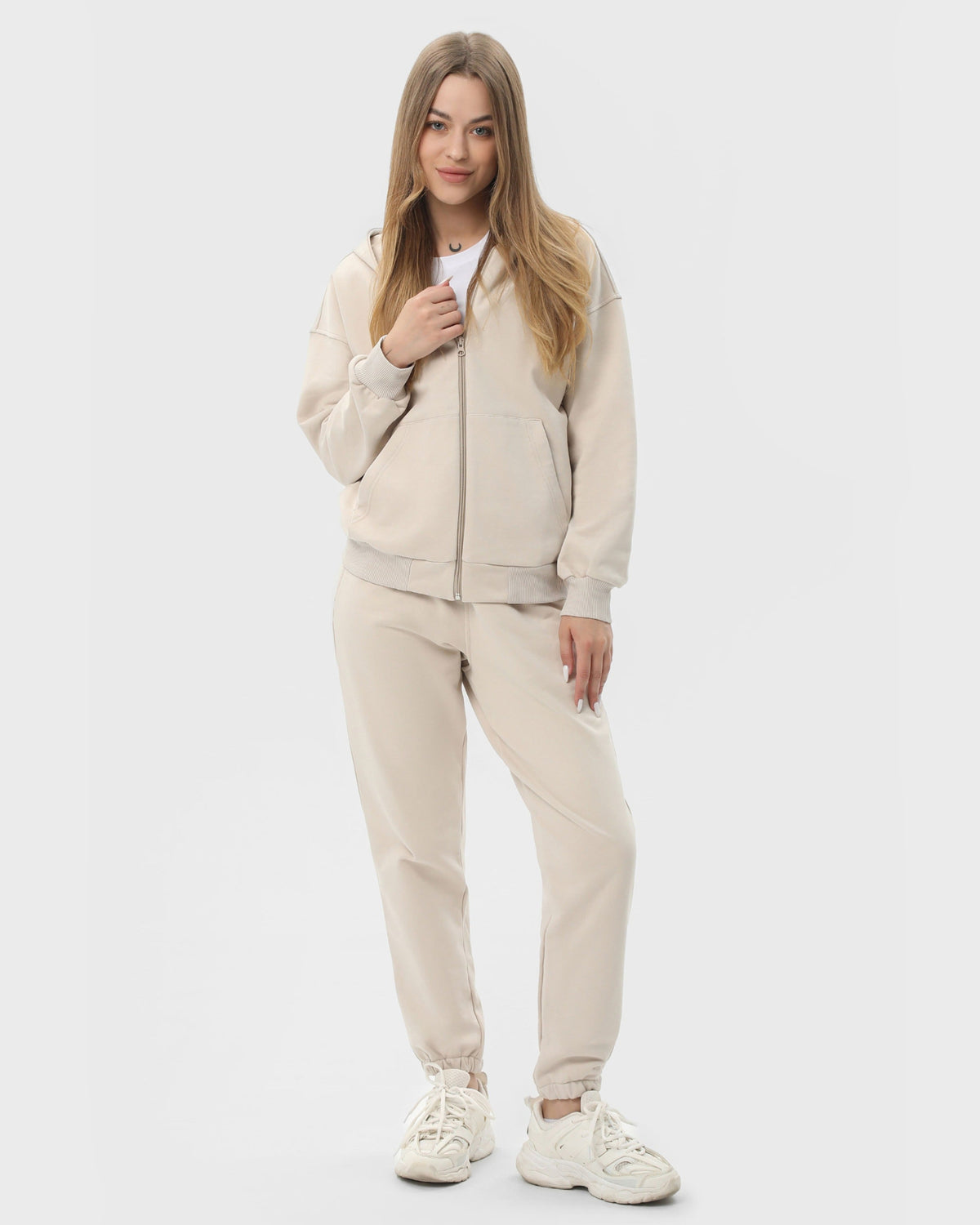 Костюм жіночий худі на блискавці та штани RAY PREMIUM LOOSE бежевий (U0809W-Cream) — фото 1