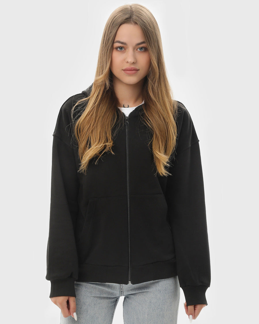 Худі на блискавці жіночече базове RAY PREMIUM LOOSE чорне (U0409W-Black) — фото 1