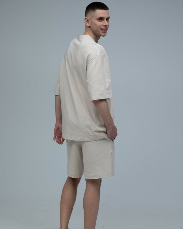 Костюм футболка оверсайз та шорти RAY BASIC бежевий чоловічий (U1801M-Cream) — фото 3