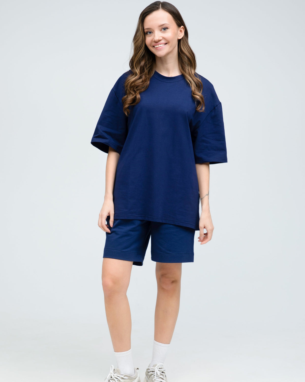 Костюм футболка оверсайз та шорти RAY BASIC темно-синій жіночий (U1801W-Navy Blue) — фото 1
