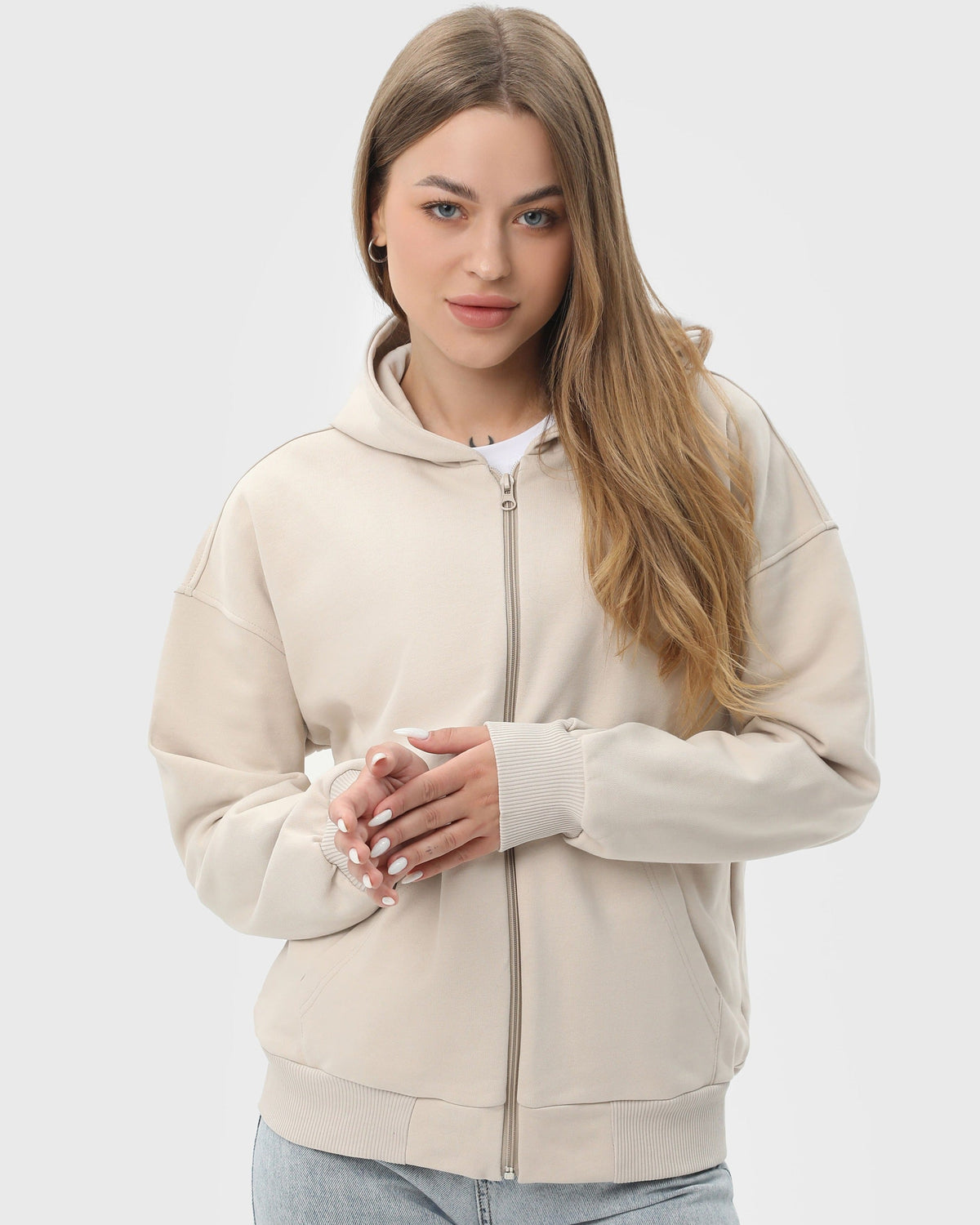 Худі на блискавці жіноче базове RAY PREMIUM LOOSE бежеве (U0409W-Cream) — фото 1