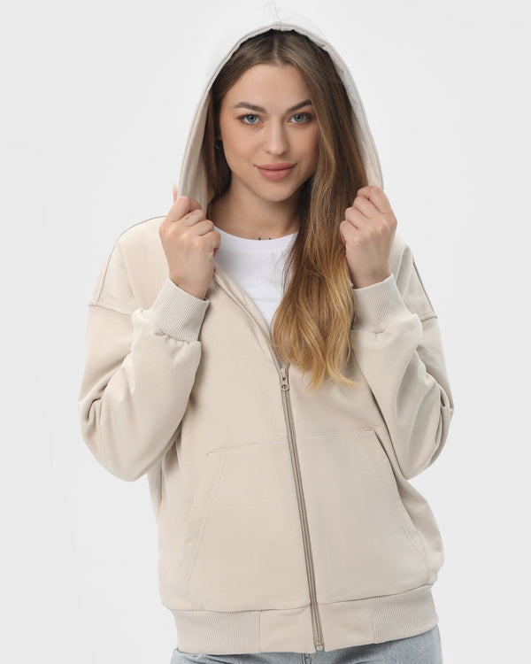Худі на блискавці жіноче базове RAY PREMIUM LOOSE бежеве (U0409W-Cream) — фото 3