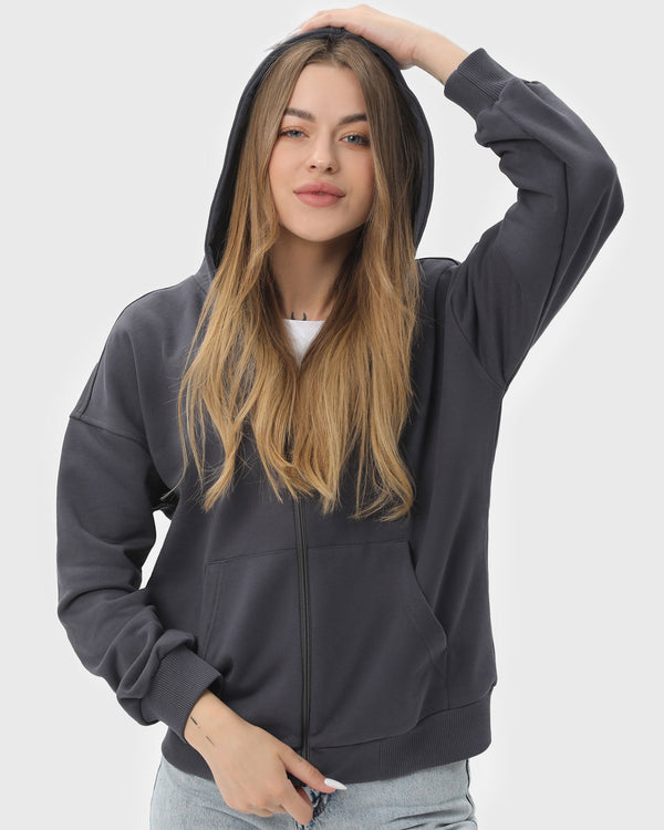 Худі на блискавці жіночече базове RAY PREMIUM LOOSE темно-сіре (U0409W-Dark Grey) — фото 3