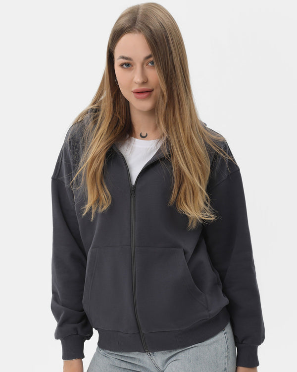 Худі на блискавці жіночече базове RAY PREMIUM LOOSE темно-сіре (U0409W-Dark Grey) — фото 1