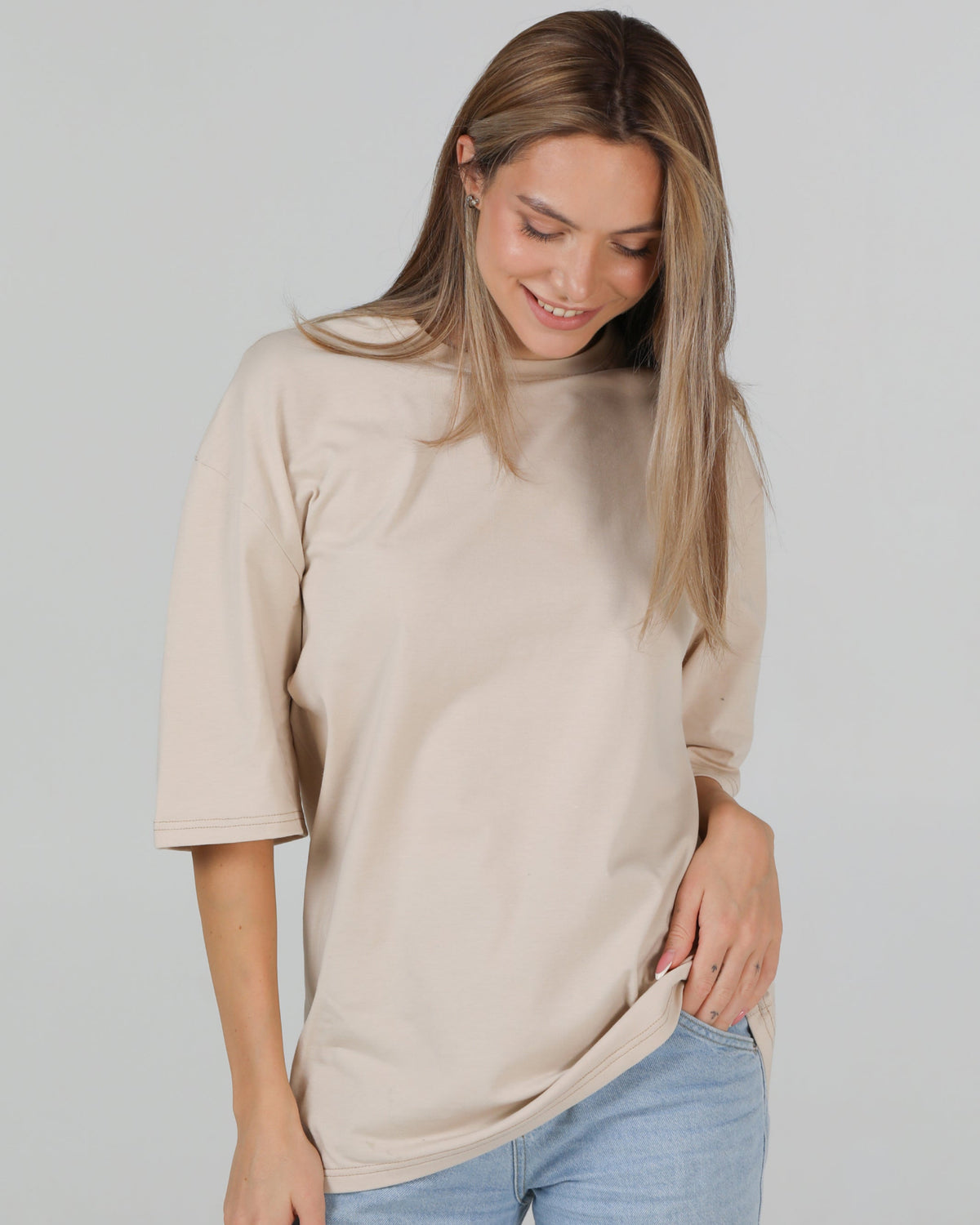 Футболка оверсайз RAY OVERSIZE жіноча бежева (U0104W-Cream) — фото 4
