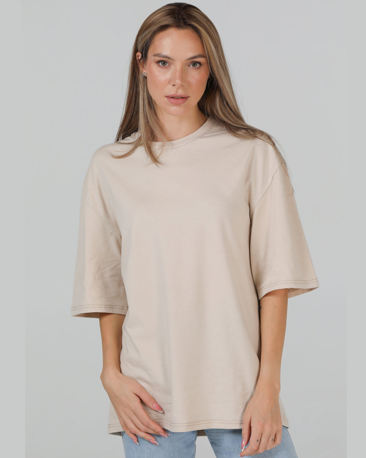Футболка оверсайз RAY OVERSIZE жіноча бежева (U0104W-Cream) — фото 1