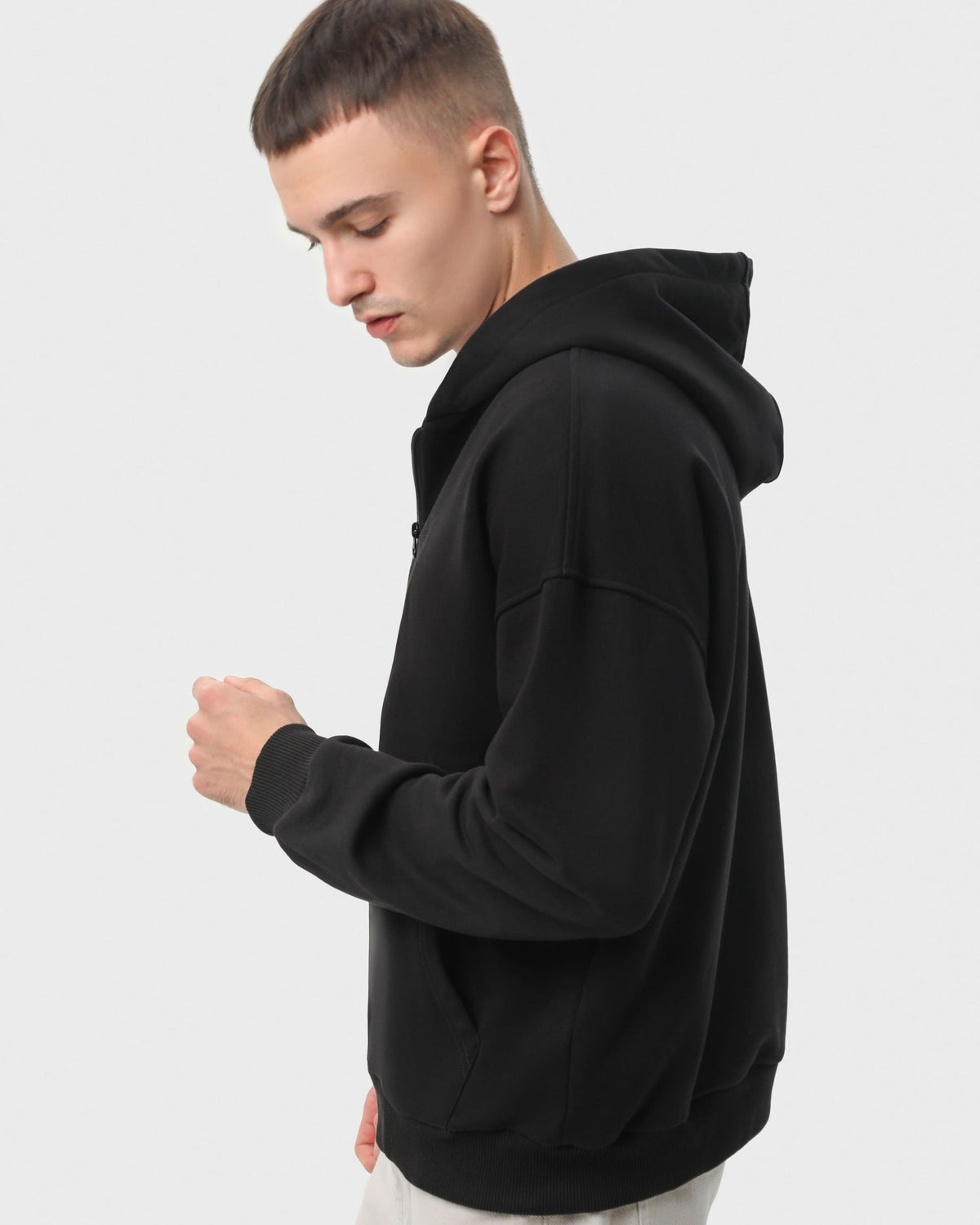 Худі на блискавці чоловіче базове RAY PREMIUM LOOSE чорне (U0409M-Black) — фото 2