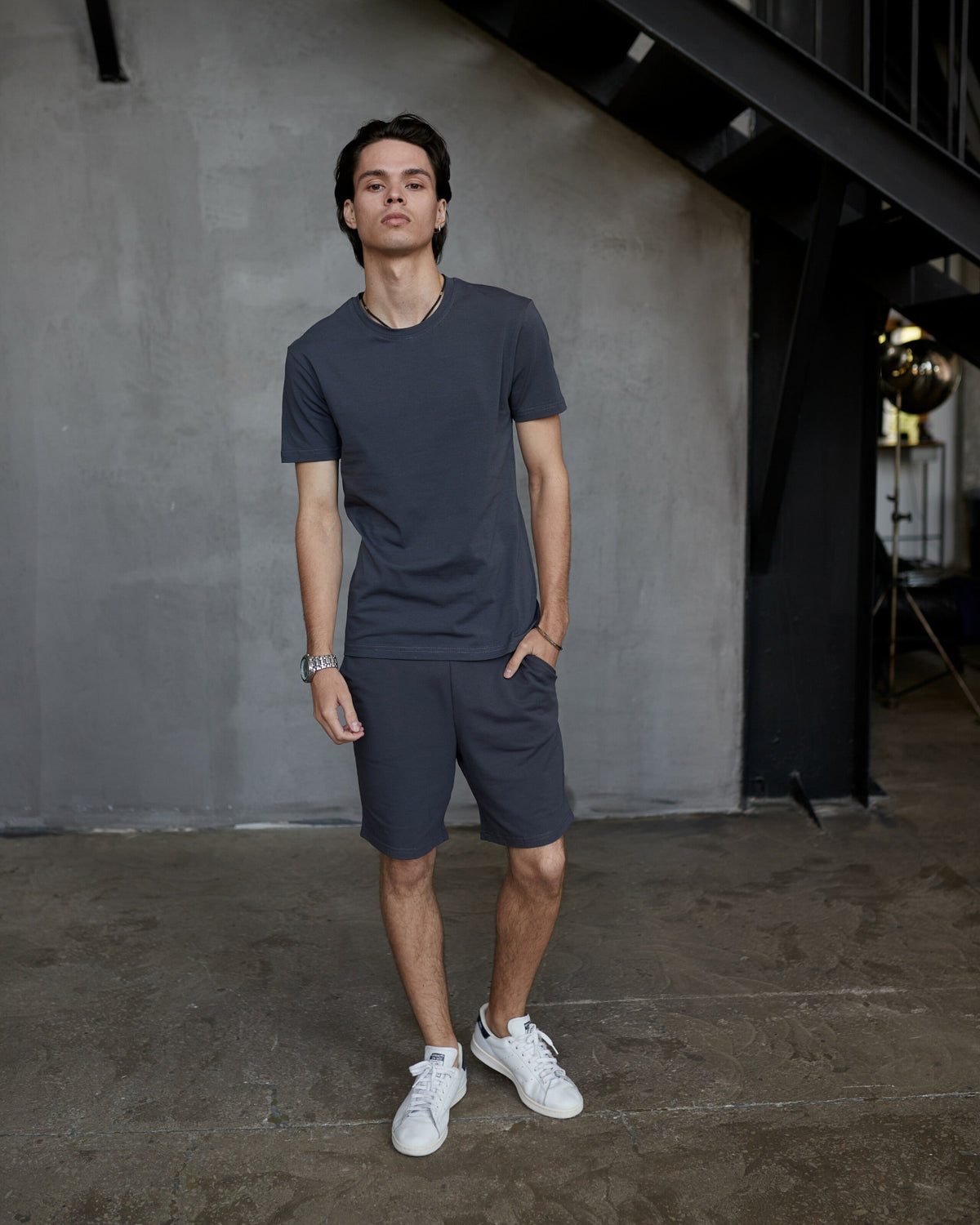 Костюм чоловічий футболка та шорти Ray Basic комбінований темно-сірий (U0107-Dark Grey) — фото 1