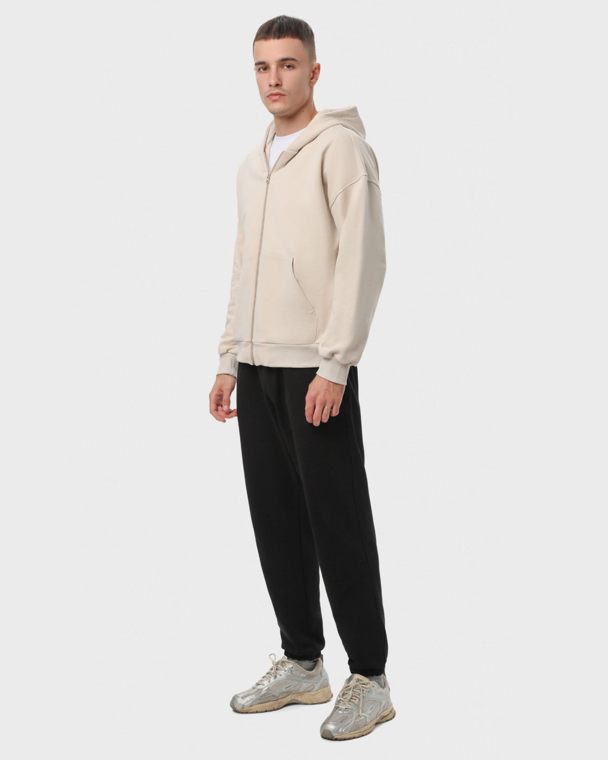 Костюм чоловічий худі на блискавці та штани Ray Premium Loose комбінований Бежевий/Чорний (U0809M-Cream-Black) — фото 2