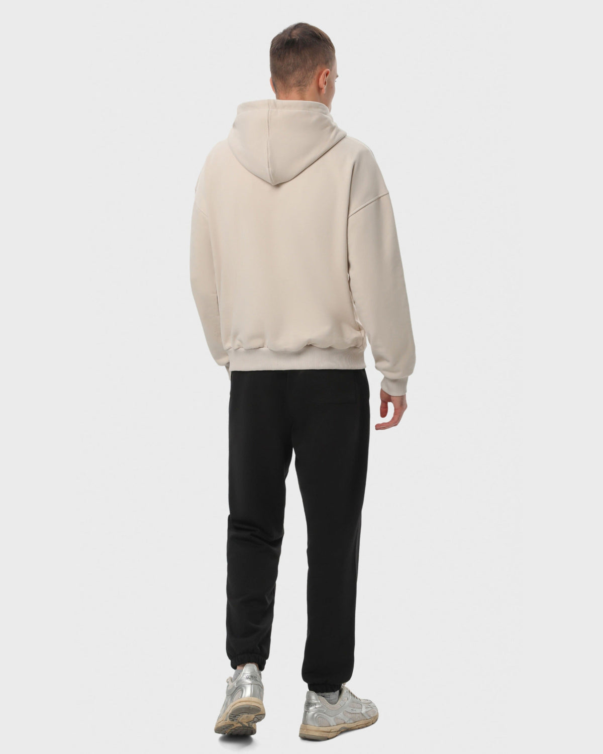 Костюм чоловічий худі на блискавці та штани Ray Premium Loose комбінований Бежевий/Чорний (U0809M-Cream-Black) — фото 3