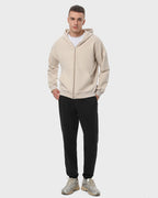 Костюм чоловічий худі на блискавці та штани Ray Premium Loose комбінований Бежевий/Чорний (U0809M-Cream-Black) — фото 1