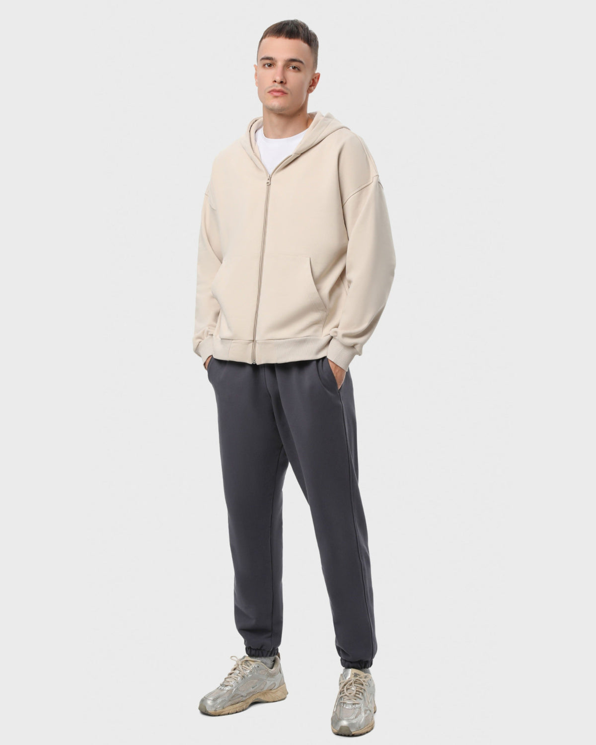 Костюм чоловічий худі на блискавці та штани Ray Premium Loose комбінований Бежевий/Темно-сірий (U0809M-Cream-Dark Grey) — фото 1