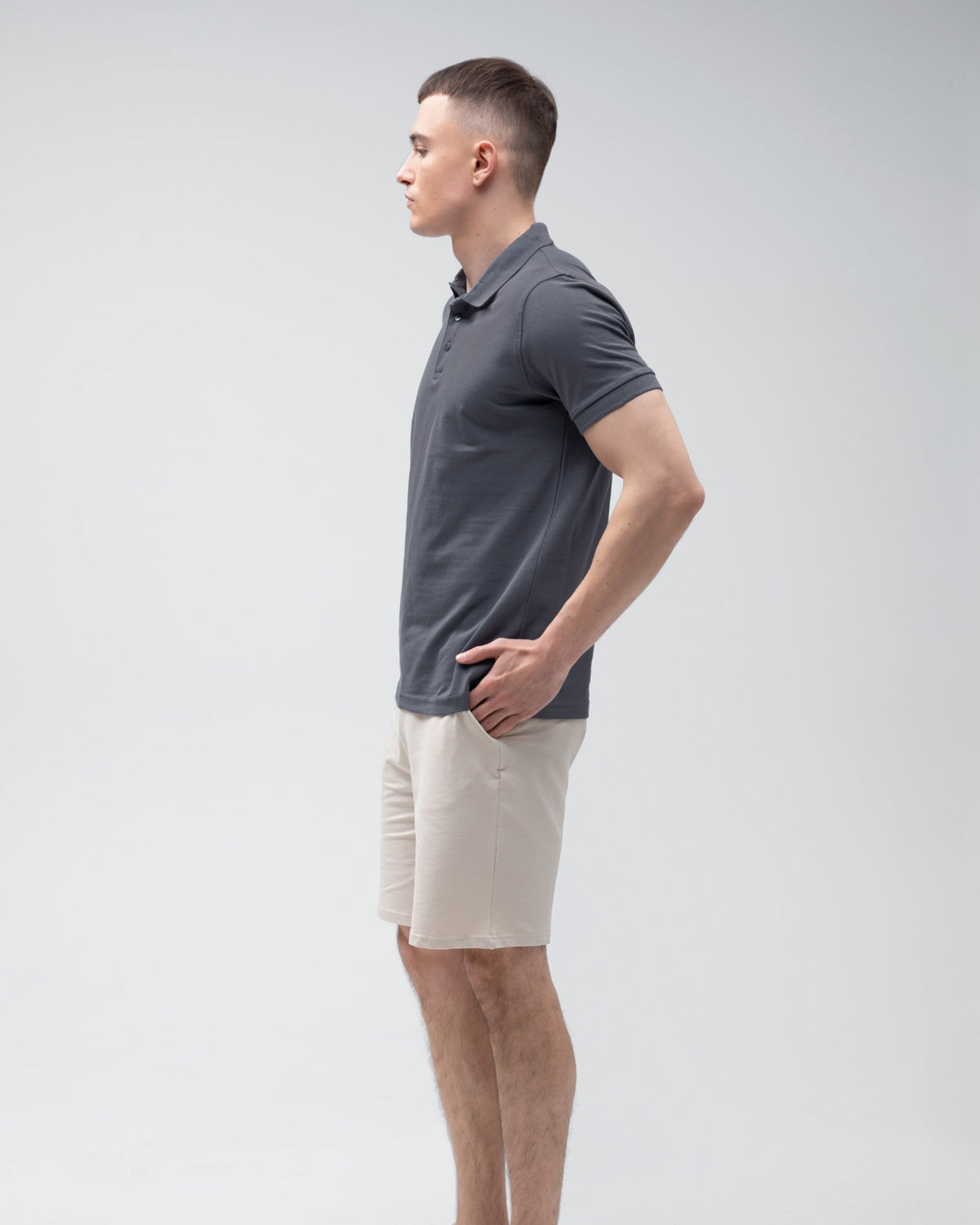 Костюм чоловічий поло та шорти Ray Basic комбінований Графіт/Беж (U9007-Slate Grey-Cream) — фото 2