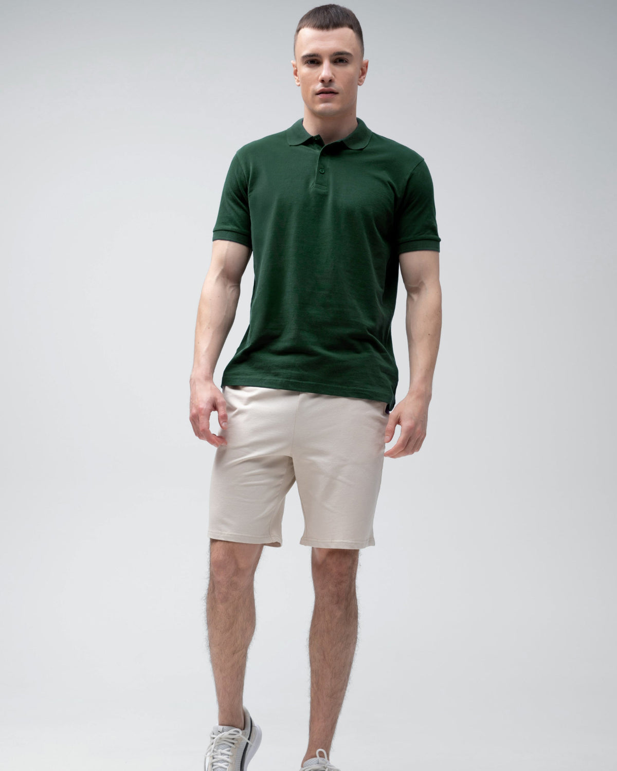 Костюм чоловічий поло та шорти Ray Basic комбінований Зелений/Беж (U9007-Green-Cream) — фото 1