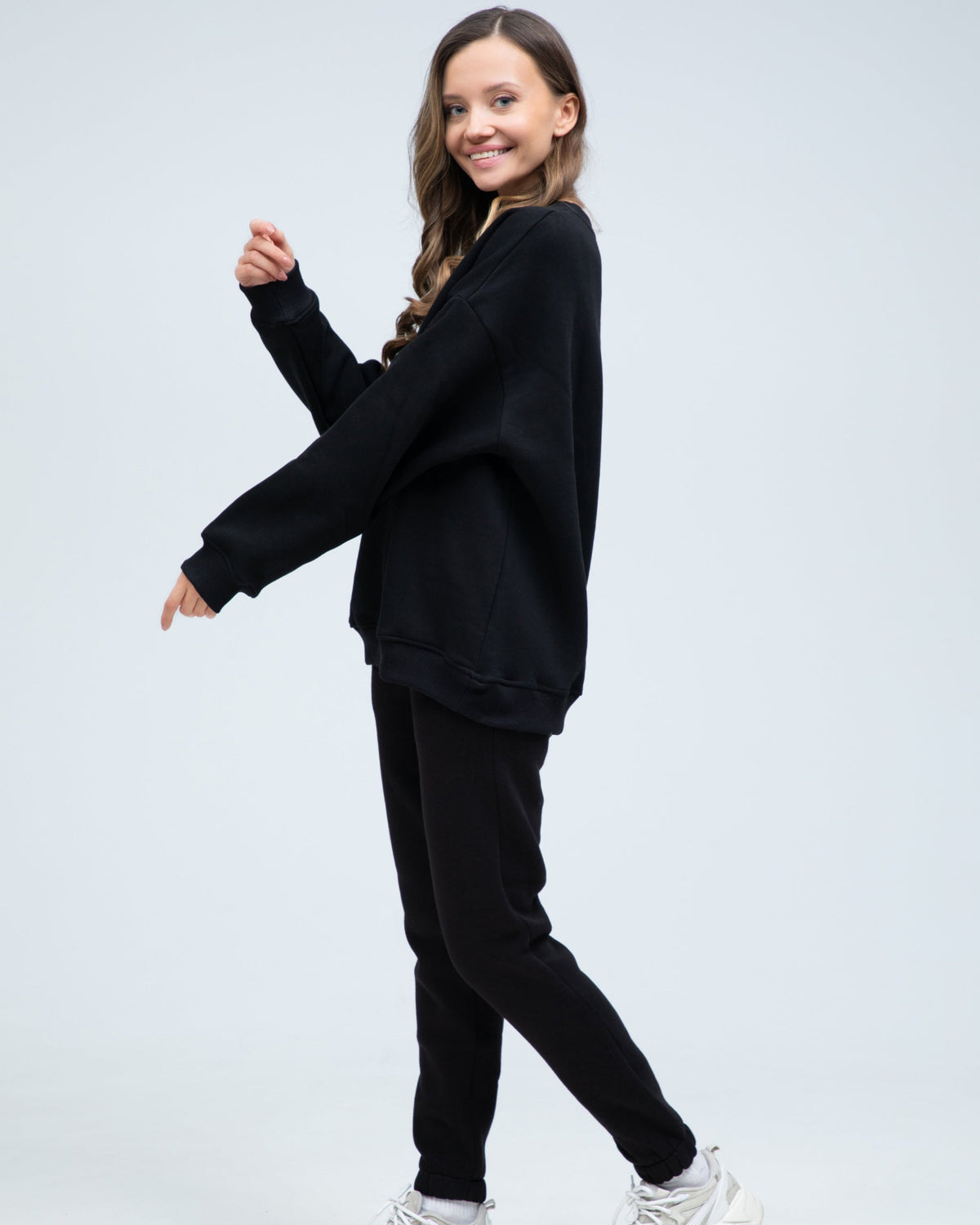 Костюм світшот оверсайз та штани RAY BASIC жіночий утеплений чорний (U0804W-Black) — фото 3
