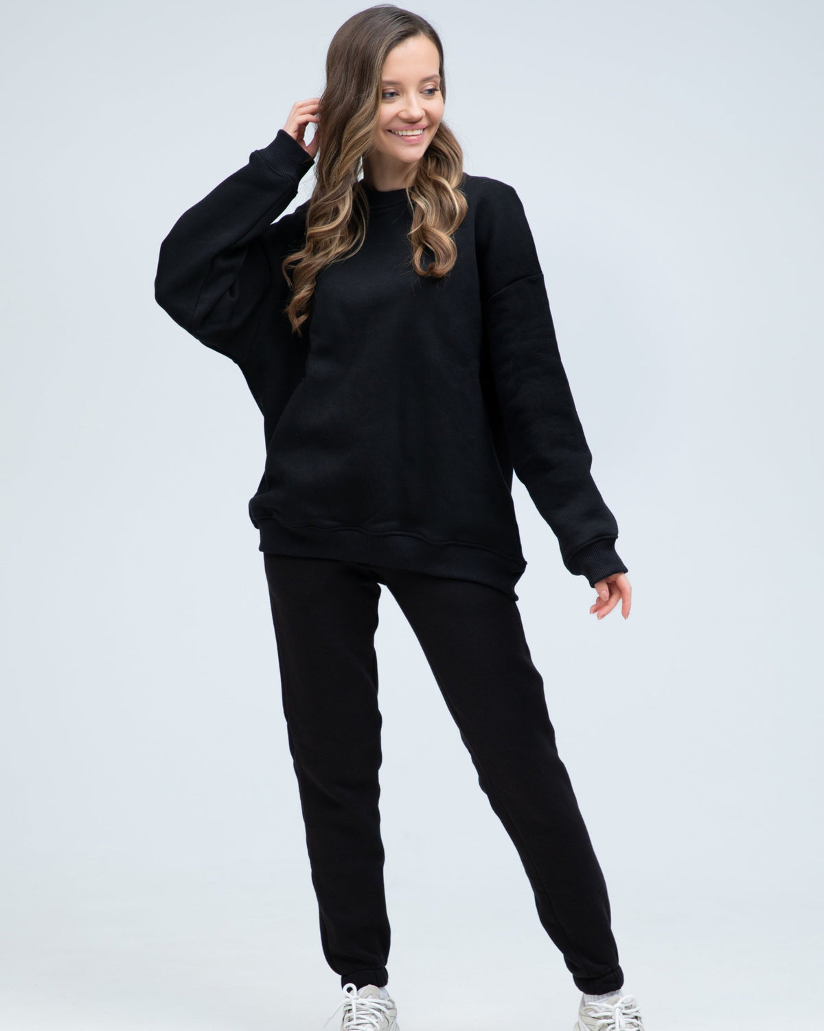Костюм світшот оверсайз та штани RAY BASIC жіночий утеплений чорний (U0804W-Black) — фото 2