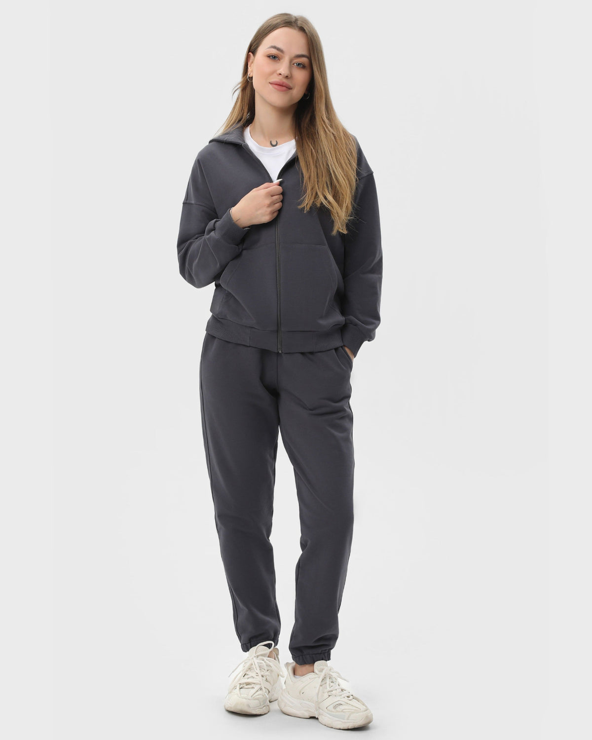 Костюм жіночий худі на блискавці та штани RAY PREMIUM LOOSE темно-сірий (U0809W-Dark Grey) — фото 1